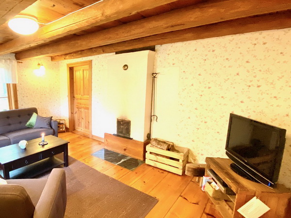 Wohnzimmer mit Kamin und deutschem Sat-TV